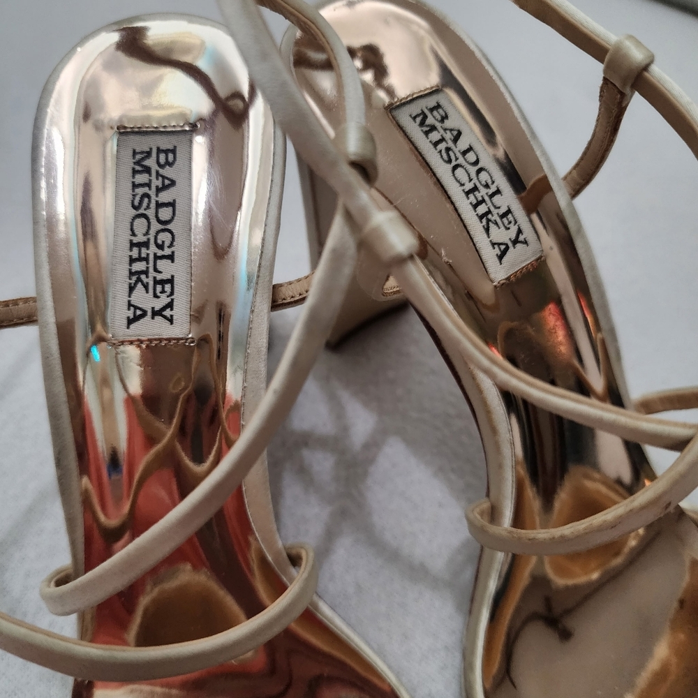 Badgley Mischka Rose Gold Jeweled Ankle-Strap Heels - Picture 5 of 10